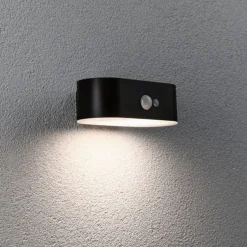 New Paulmann Adya vegglampe utendørs 2,5W 3000 Kelvin m/bevegelses sensor - Solcelle Svart