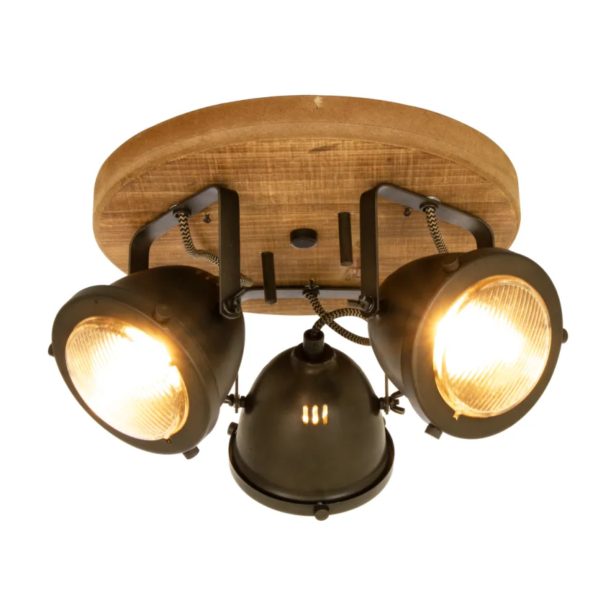 Hot Aneta Lighting Alaska rund taklampe - Jern/tre Grå