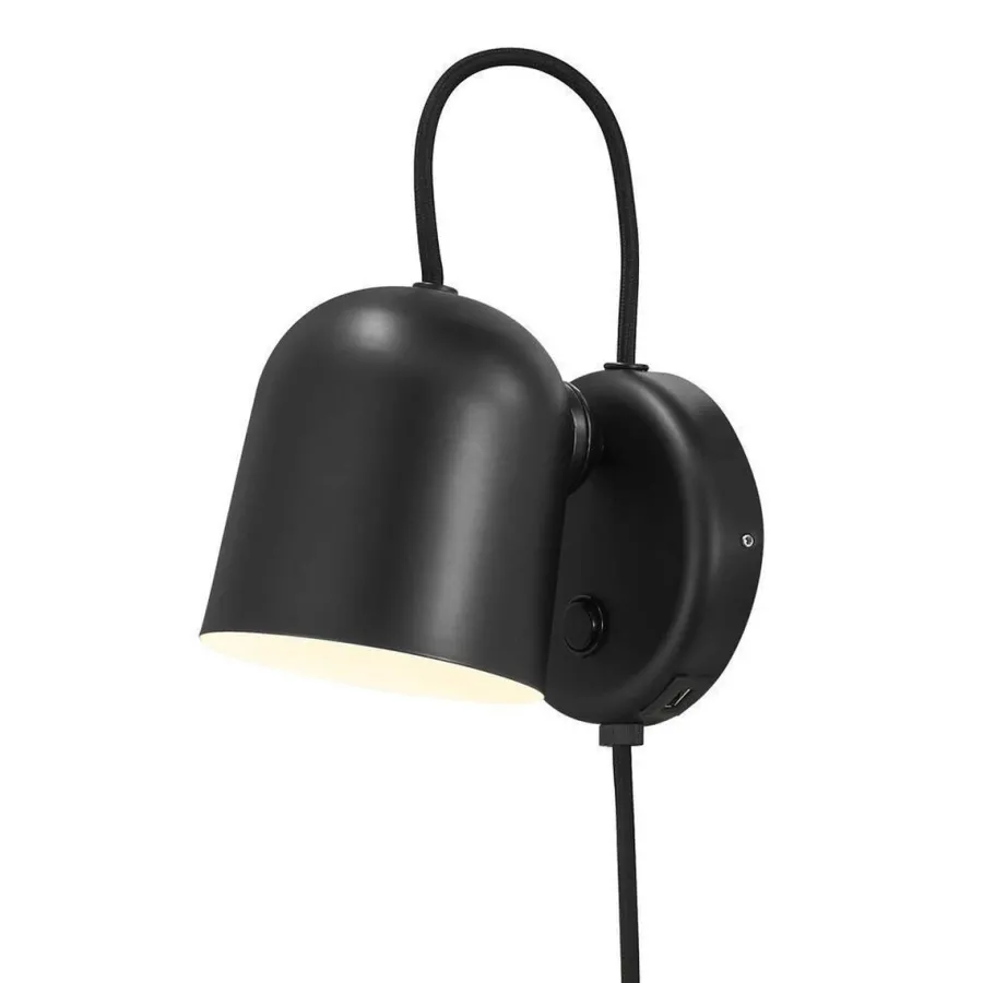 Hot DFTP Angle vegglampe med USB - Svart
