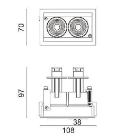 Clearance NorDesign Aria mini flex K2 downlight justerbar 2x5W 2700K RA90 Dimbar - Hvit
