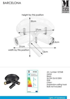 New Marksløjd Barcelona taklampe 3 spotter - Svart
