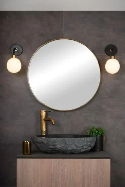 Sale Lucide Berend vegglampe IP44 - Svart/Opal Svart / Opal