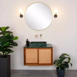 Sale Lucide Berend vegglampe IP44 - Svart/Opal Svart / Opal