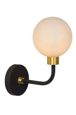 Sale Lucide Berend vegglampe IP44 - Svart/Opal Svart / Opal