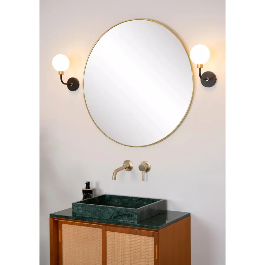 Sale Lucide Berend vegglampe IP44 - Svart/Opal Svart / Opal