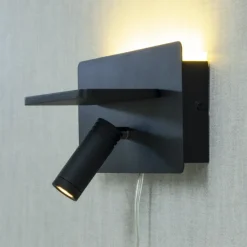 Clearance Aneta Lighting Cargador vegglampe med trådløs lader og USB - Svart