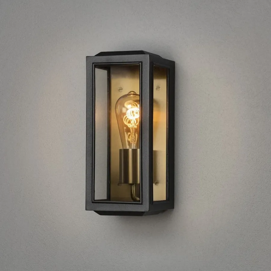 Outlet Konstsmide Carpi vegglampe utendørs H30 cm IP44 - Svart/Messing Svart / Messing