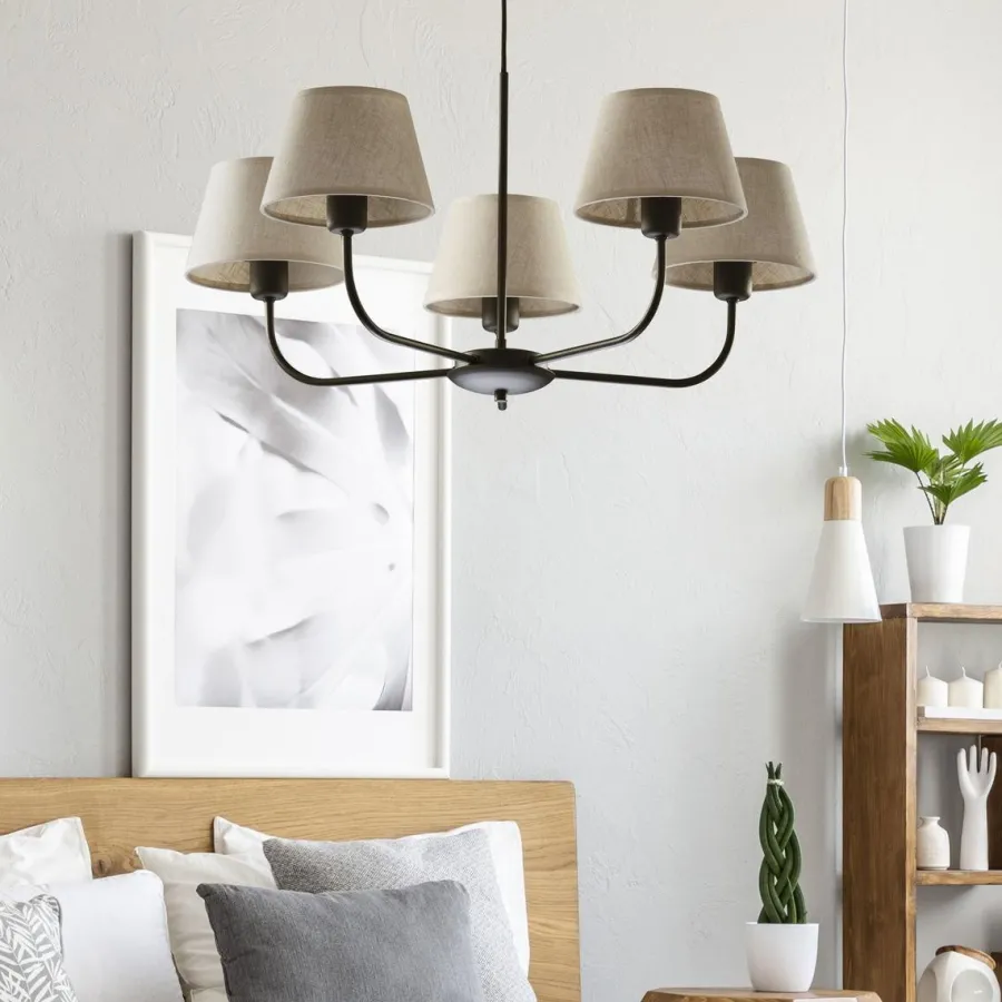 New TK Lighting Chicago takpendel 5 lys Svart / Lin