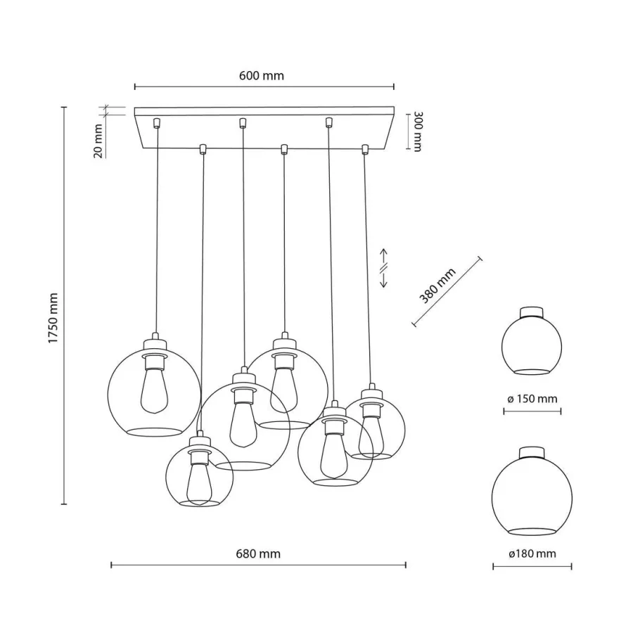 Discount TK Lighting Cubus takpendel 6-lys