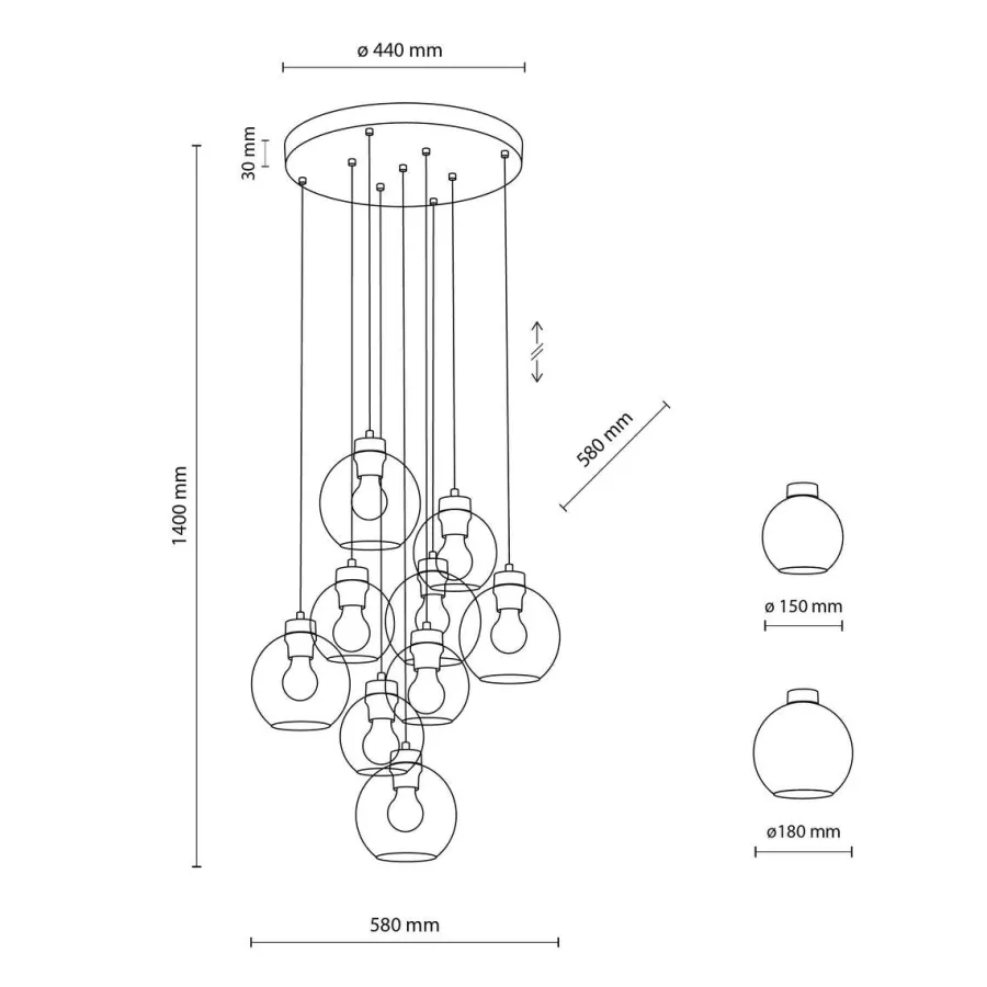TK Lighting Cubus takpendel 9-lys