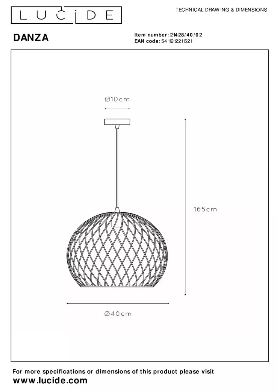 Clearance Lucide Danza takpendel 40 cm - Matt gull/farget Messing