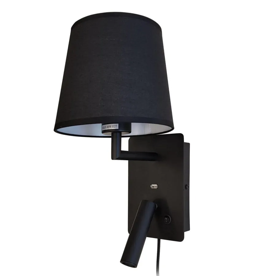 Clearance Lightup Denver vegglampe med USB - Svart