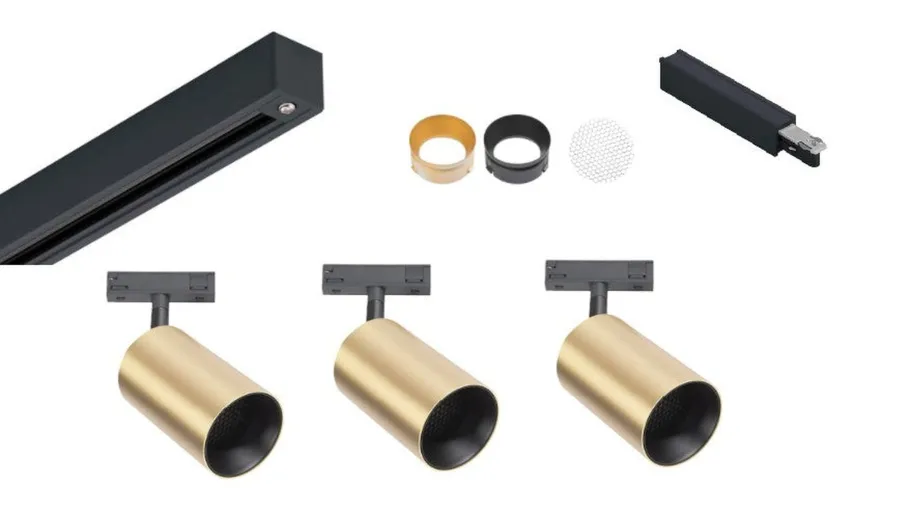 Clearance Antidark Designline Tube Pro komplett 1 meter spotskinne med 3 spotter GU10 - Svart/Messing Svart / Messing