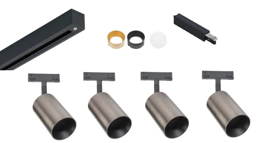 Sale Antidark Designline Tube Pro komplett 1.9 meter spotskinne med 4 spotter GU10 - /Titanium Svart