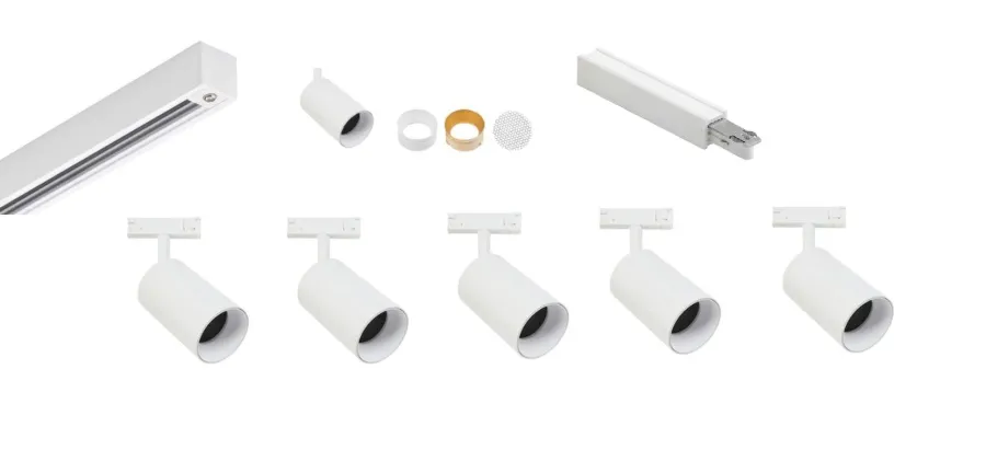 Outlet Antidark Designline Tube Pro komplett 1,9 meter spotskinne med 5 spotter GU10 - Hvit