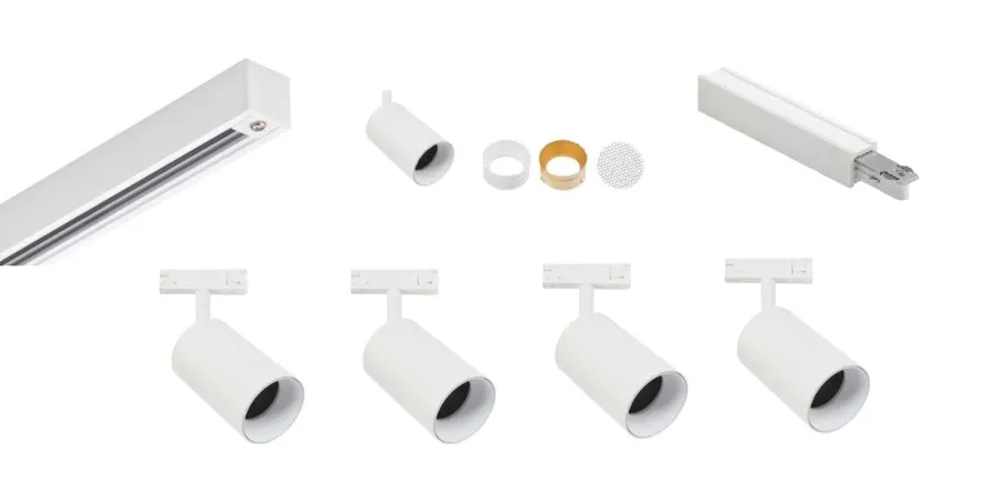 Online Antidark Designline Tube Pro komplett 1,9 meter spotskinne med 4 spotter GU10 - Hvit