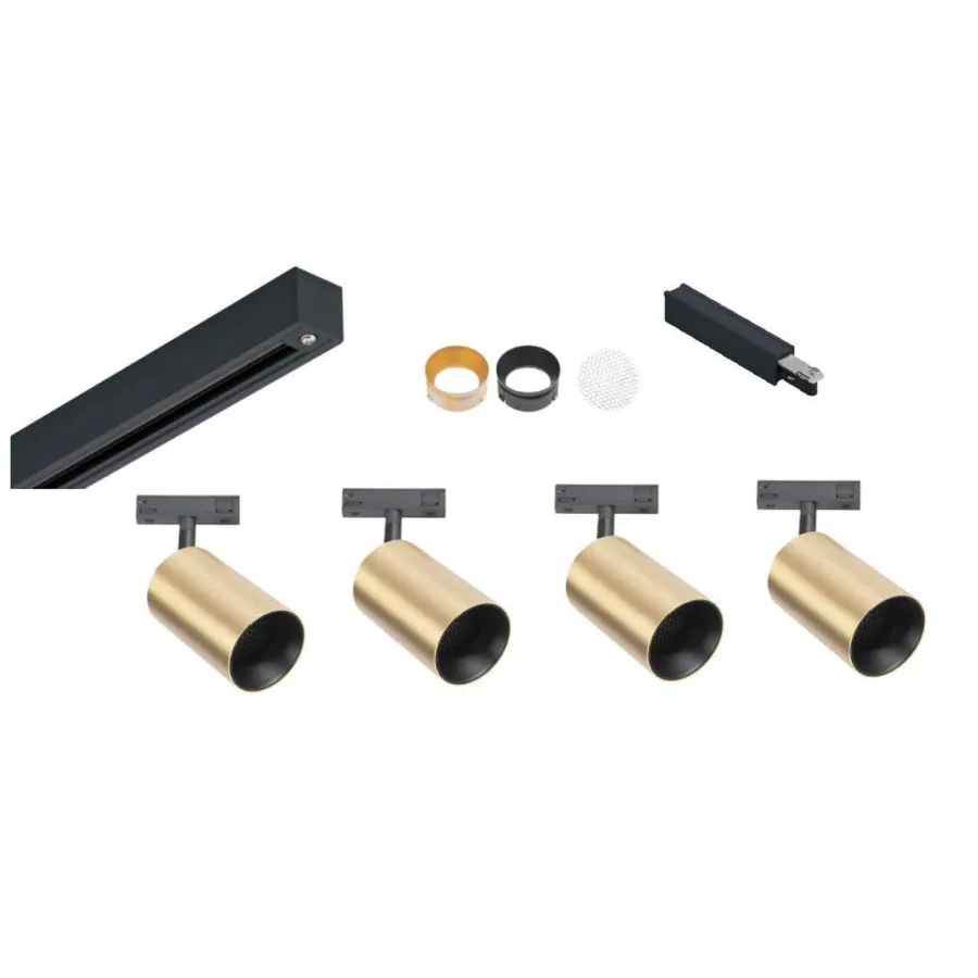 Discount Antidark Designline Tube Pro komplett 1.9 meter spotskinne med 4 spotter GU10 - Svart/Messing Svart / Messing