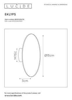 Hot Lucide Eklyps vegglampe 15 cm