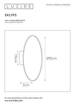 Hot Lucide Eklyps vegglampe 15 cm