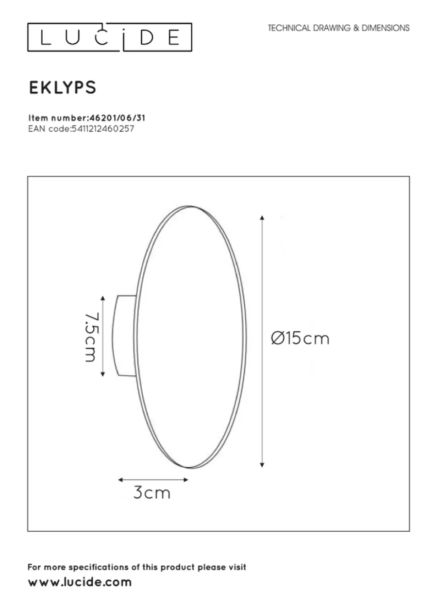 Hot Lucide Eklyps vegglampe 15 cm