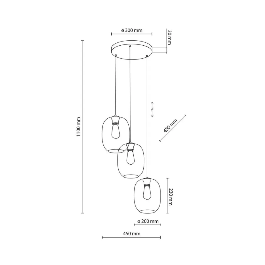 TK Lighting Elio takpendel 3-lys Flerfarget