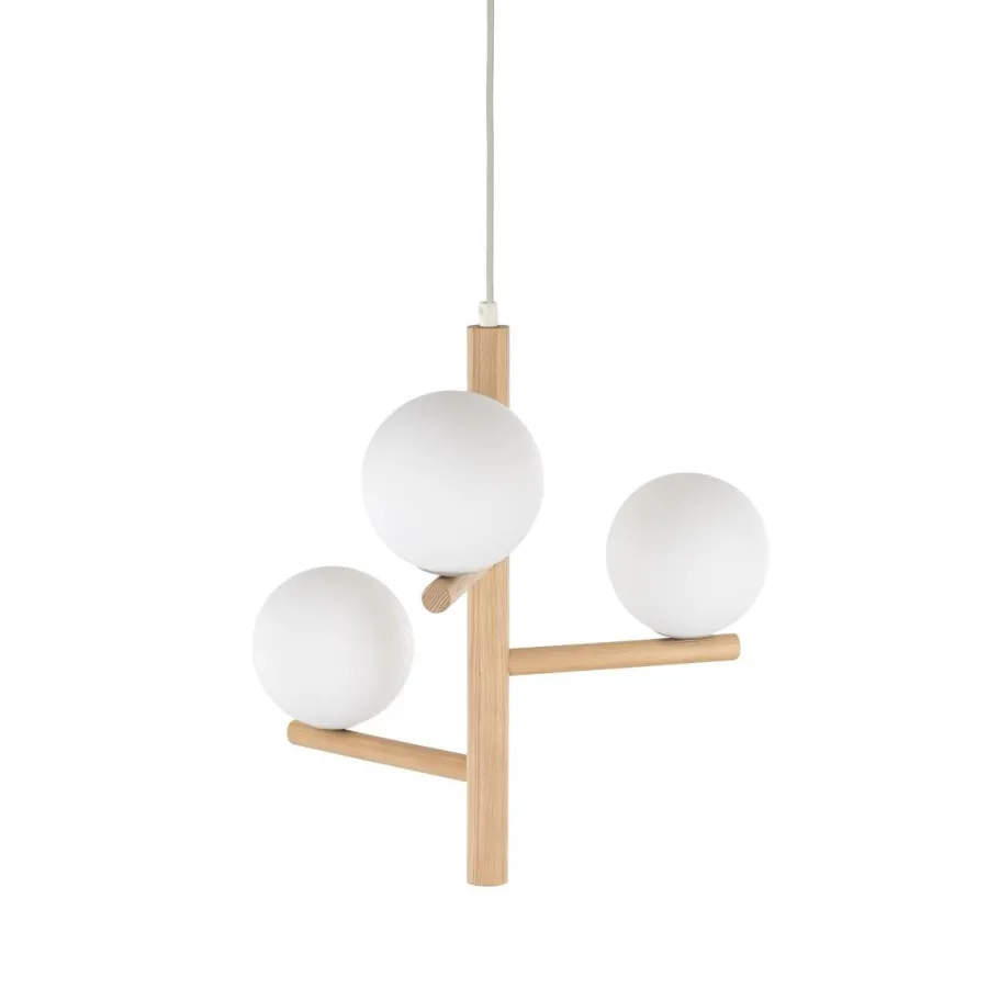 New TK Lighting Estera wood takpendel 3-lys Natur / Opal