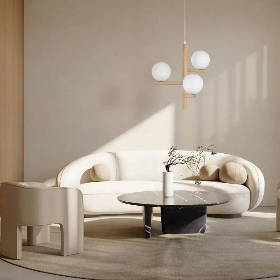 New TK Lighting Estera wood takpendel 3-lys Natur / Opal