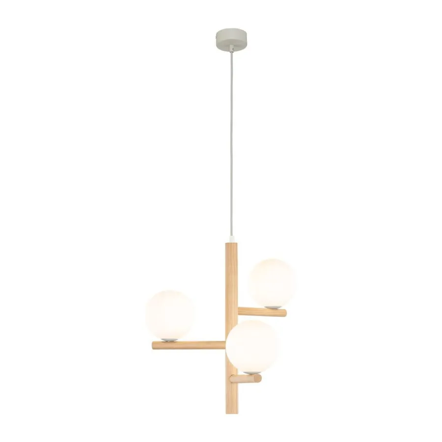 New TK Lighting Estera wood takpendel 3-lys Natur / Opal