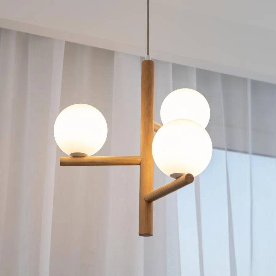New TK Lighting Estera wood takpendel 3-lys Natur / Opal