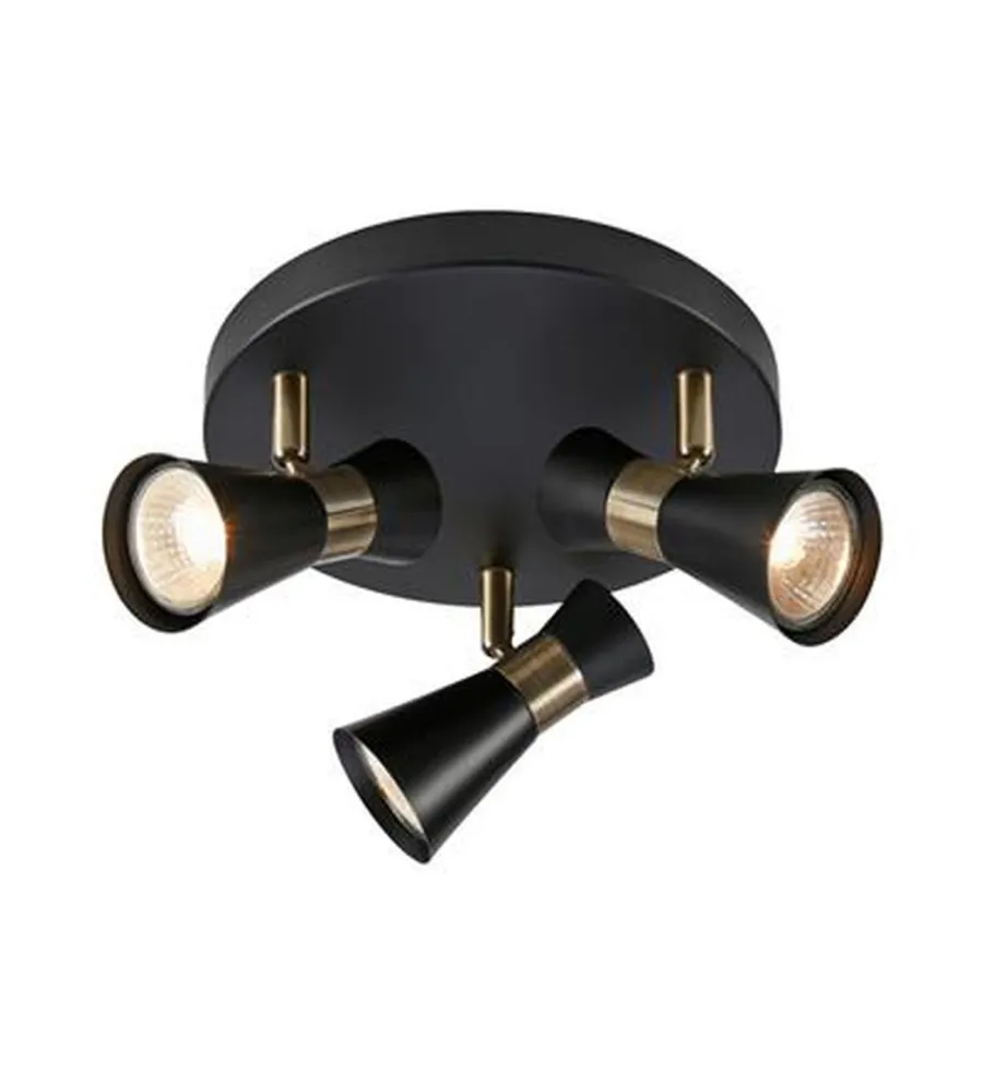 Sale Marksløjd Folie taklampe 3-spot - Svart/Antikk messingfarget - Svart / Messing