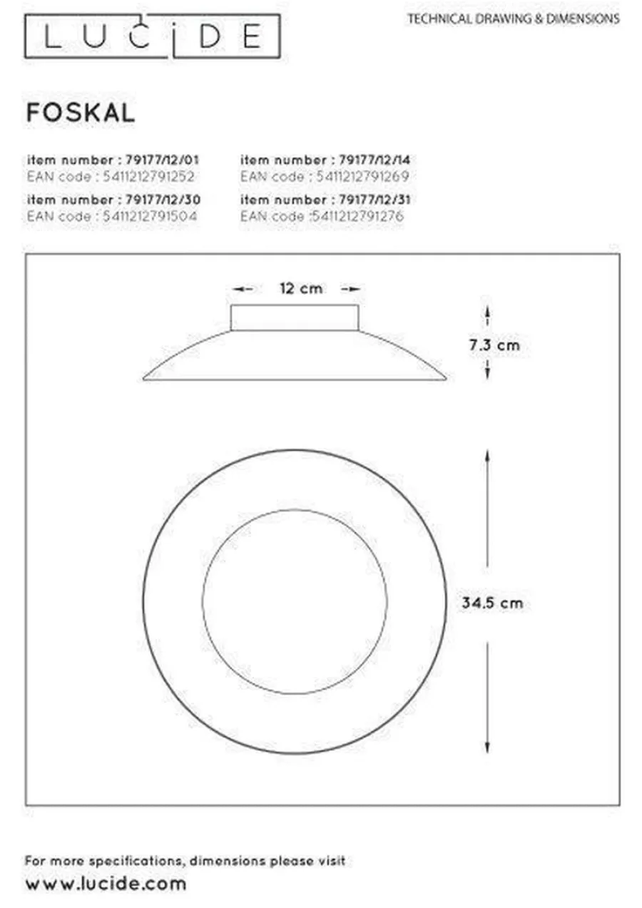 Hot Lucide Foskal taklampe 34,5 cm 12W 2700 Kelvin Svart