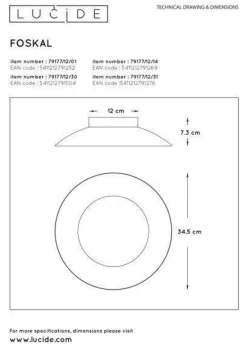 Hot Lucide Foskal taklampe 34,5 cm 12W 2700 Kelvin Svart