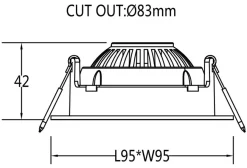 Online NorDesign Georgia 360 lavtbyggende downlight firkantet 7W 2700K RA97 Dimbar IP44 - Hvit