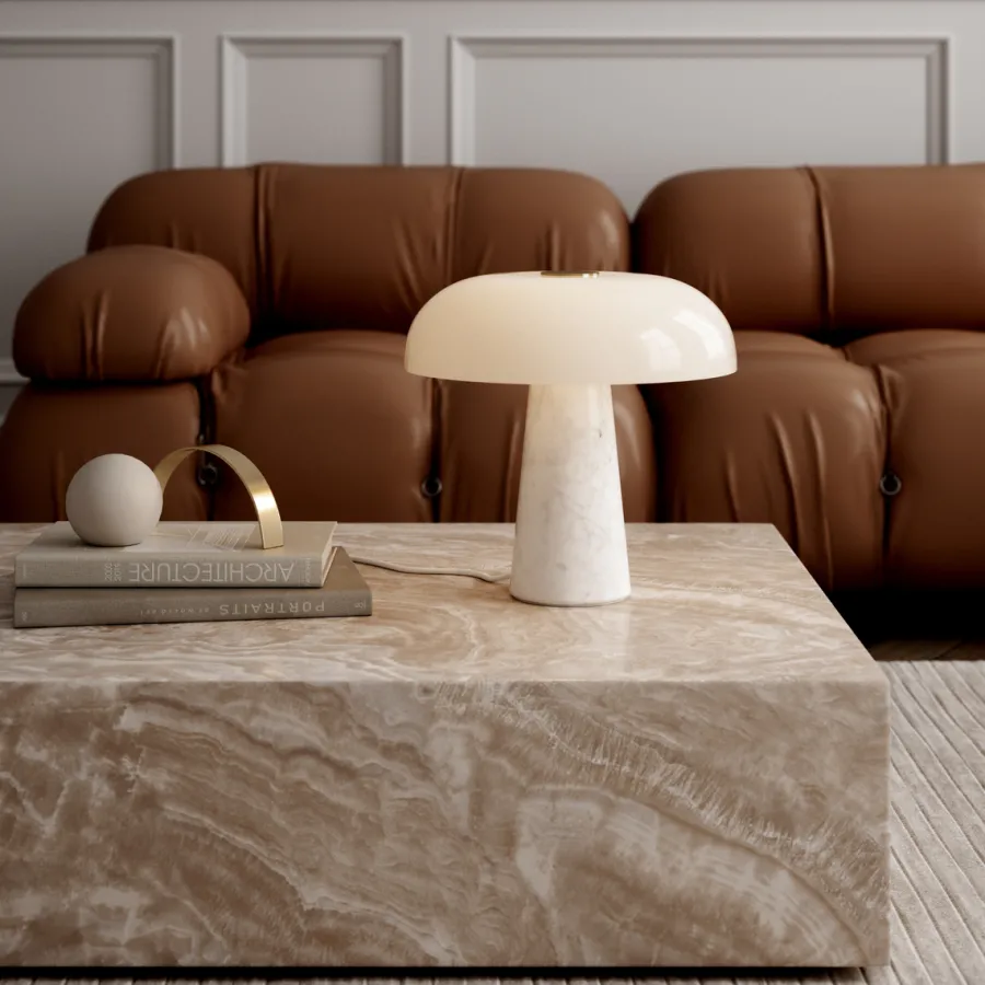 Sale DFTP Glossy bordlampe Marmor - Opalhvit Messing / Hvit