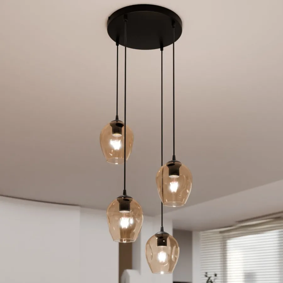 Outlet Emibig Istar rondell takpendel 4 lys - Svart/Amberfarget Svart / Amber