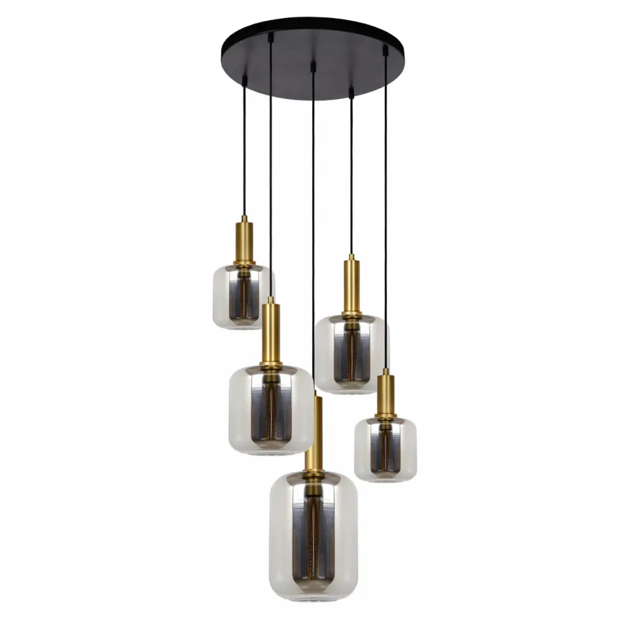 Clearance Lucide Joanet takpendel rondell 5 lys Messing / Røyk