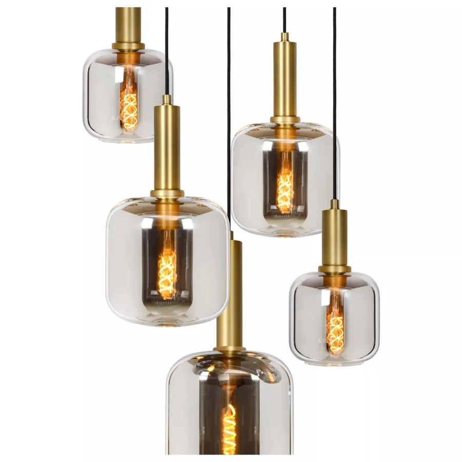 Clearance Lucide Joanet takpendel rondell 5 lys Messing / Røyk