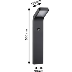 Best Paulmann Kulma pullert utendørs IP44 7,5W 3000 Kelvin 50 cm - Sensor Antrasitt