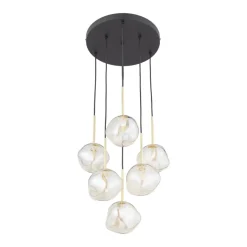 Sale TK Lighting Lava Rondell takpendel 6-lys Svart / Gullfarget / Brun