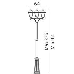 Outlet Norlys London 483 lyktestolpe 185-275 cm 3 lyktehoder - Svart