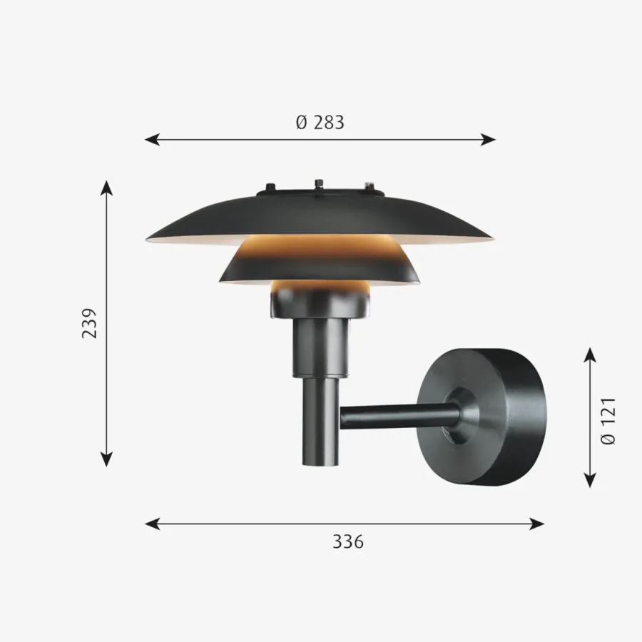 New Louis Poulsen PH 3-2½ utendørs vegglampe Svart