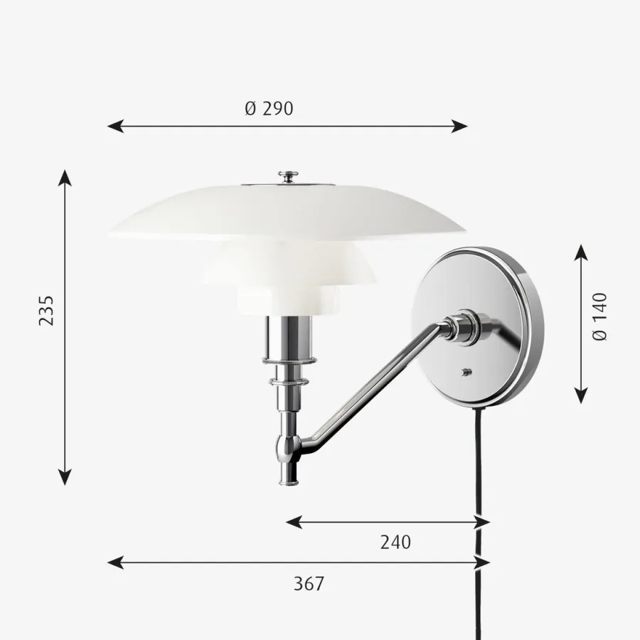 Best Louis Poulsen PH 3/2 Vegglampe Hvitt opalt glass - Krom / Opal