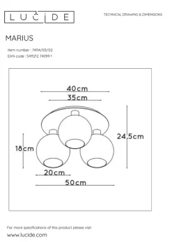 Sale Lucide Marius taklampe 3 Svart / Røyk
