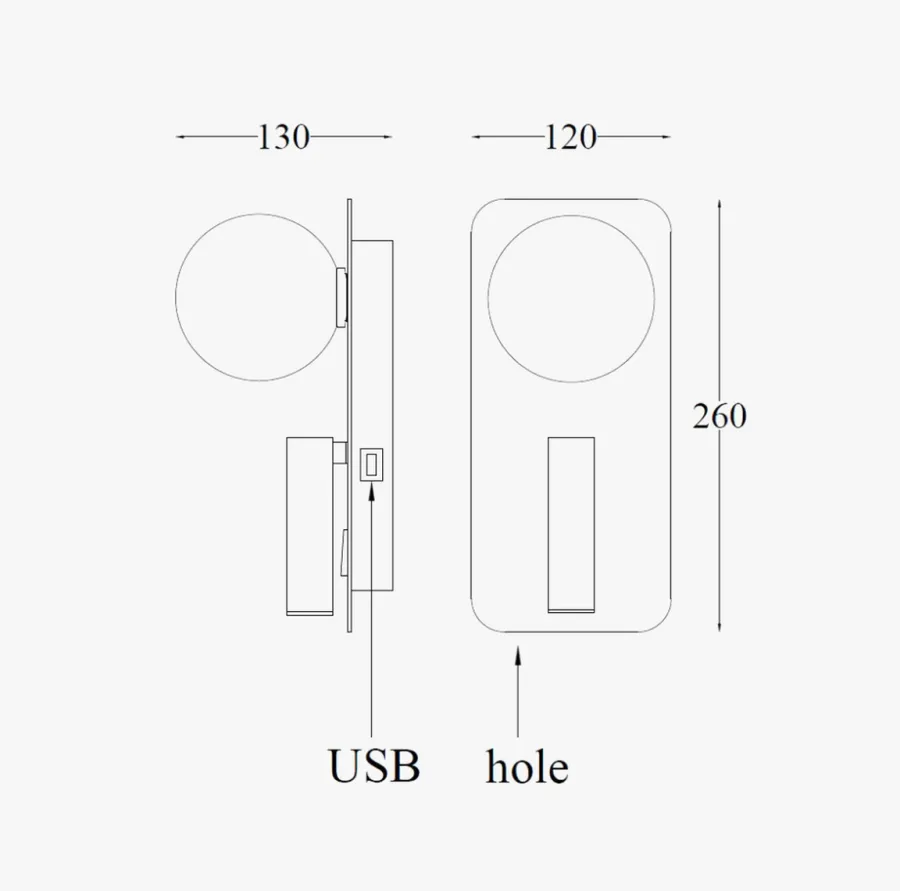 Outlet NorDesign Mooni vegglampe USB - Svart