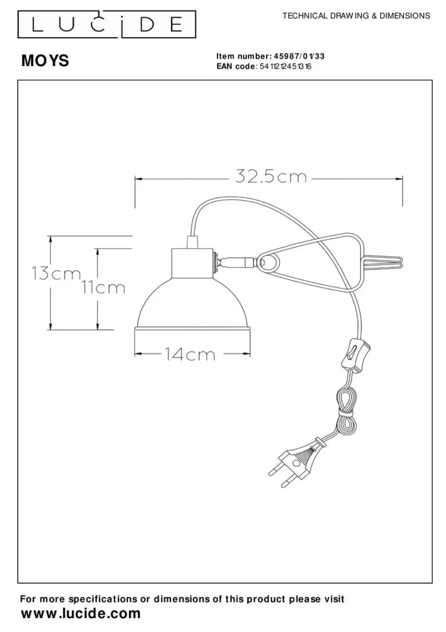 Outlet Lucide Moys bordlampe med clips Svart