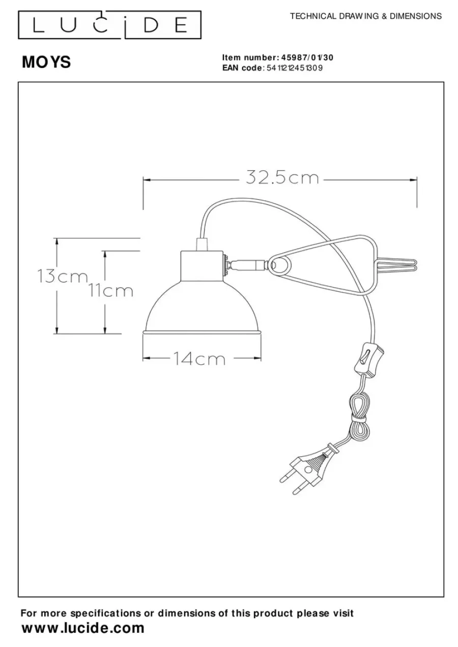 Outlet Lucide Moys bordlampe med clips Svart