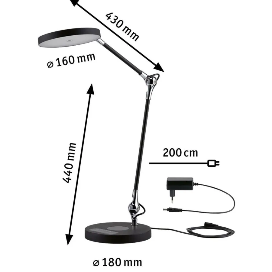 Outlet Paulmann Numis skrivebordslampe 11W 2700-6500 Kelvin 3-step dim - Trådløs lader for mobil