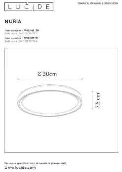 Discount Lucide Nuria taklampe 30 cm 18 watt 2700 Kelvin 3-step dim Svart