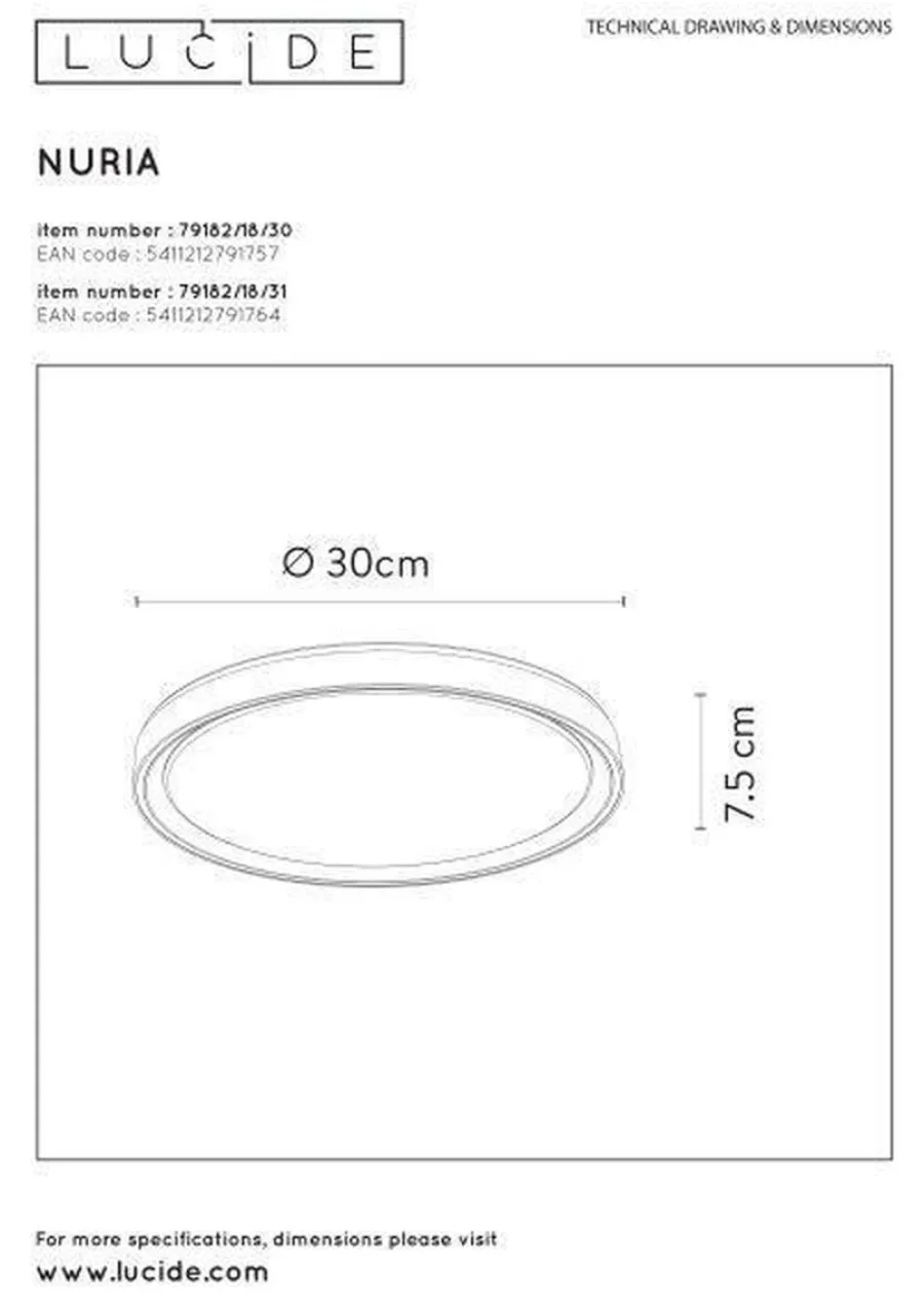 Discount Lucide Nuria taklampe 30 cm 18 watt 2700 Kelvin 3-step dim Svart