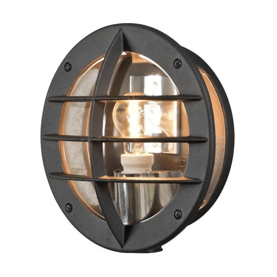 Konstsmide Oden vegglampe utendørs IP23 m/stikkontakt - Svart/klart glass Svart / Klar